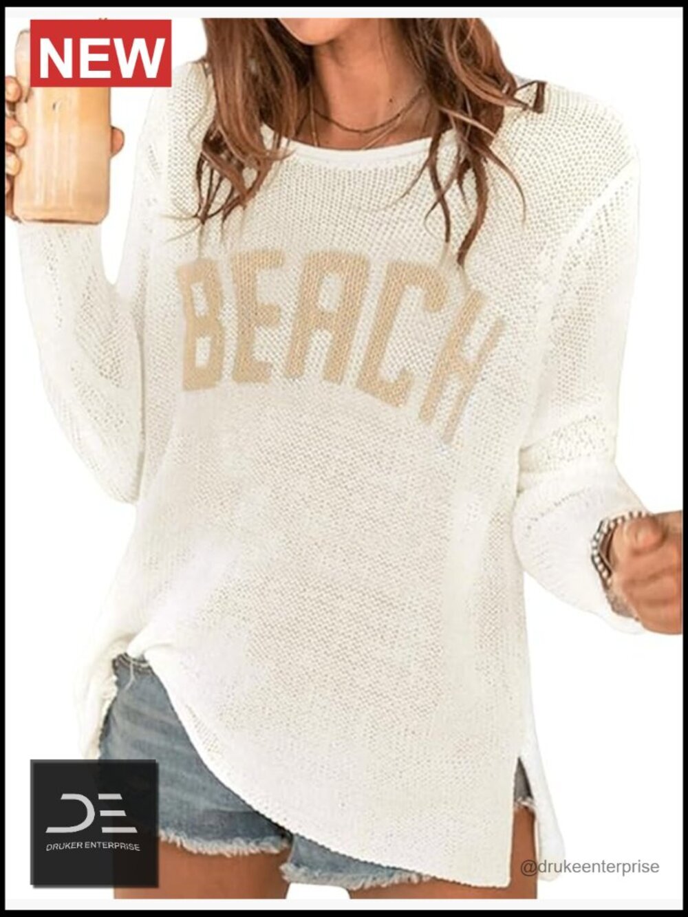 Women's Letter Print Long Sleeve Crochet Cover Up Pullover